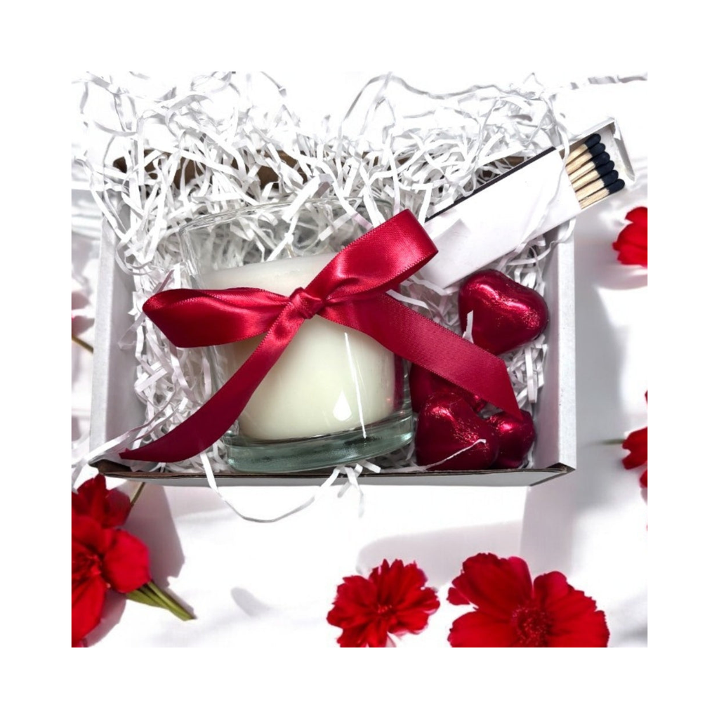 Red Ribbon Candle Gift Set White Ribbon | Keepsake for Friend, Family