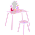 Girls Kids Pink Dressing Table Make Up Play Set Desk Chair Mirror HOMCOM
