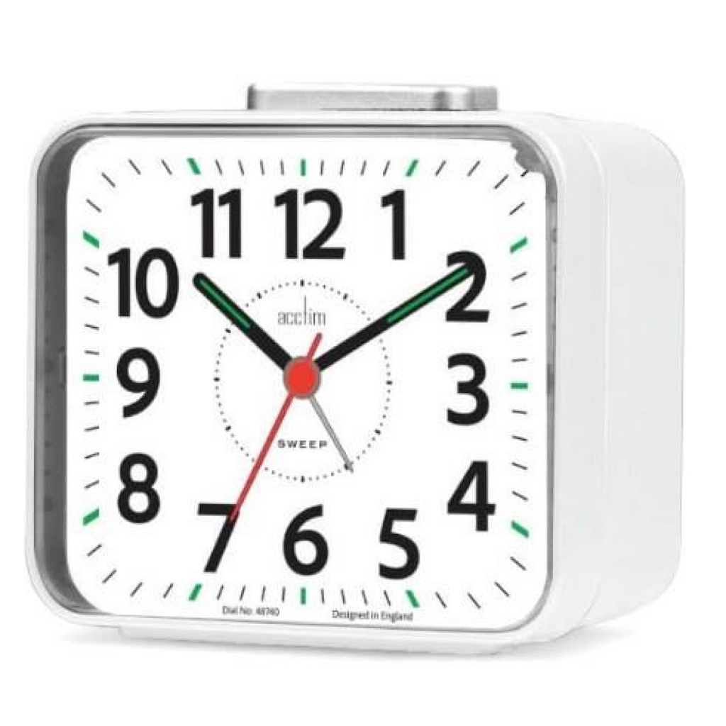 Acctim Parker Non-Ticking Sweep Loud Bell Alarm Clock in White - 16462