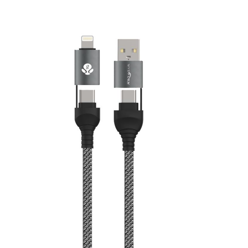 WYEFLOW 4 in 1 Aluminium Alloy Braided 60w Fast Charging Cable 2m