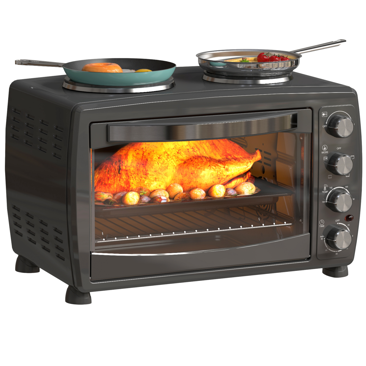 HOMCOM 36L Countertop Toaster Oven with 2 Hot Plates, Grill, Roast, Bake