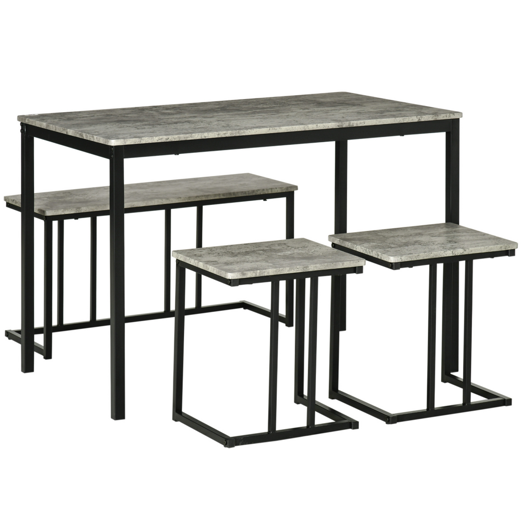 Dining Table and Chairs Set for 4 People, Concrete Effect Grey
