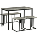 Dining Table and Chairs Set for 4 People, Concrete Effect Grey