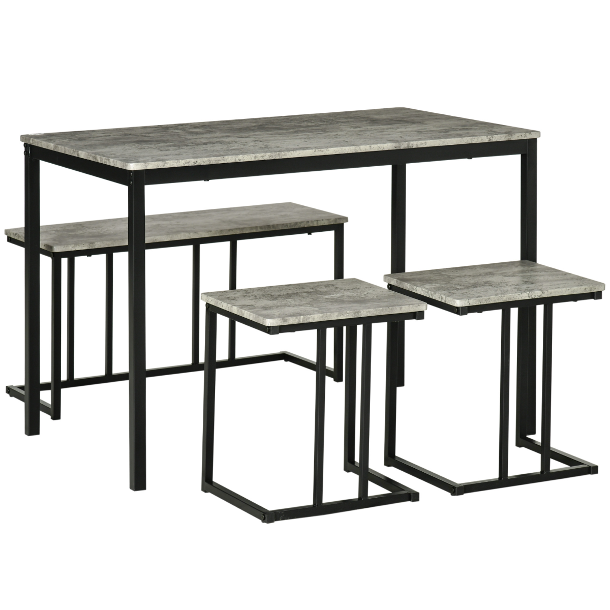 Dining Table and Chairs Set for 4 People, Concrete Effect Grey