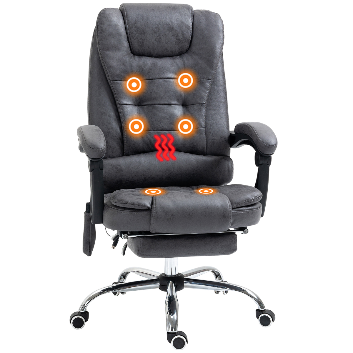 Vintage High Back Heated Massage Office Chair with 6 Vibration Points, Dark Grey