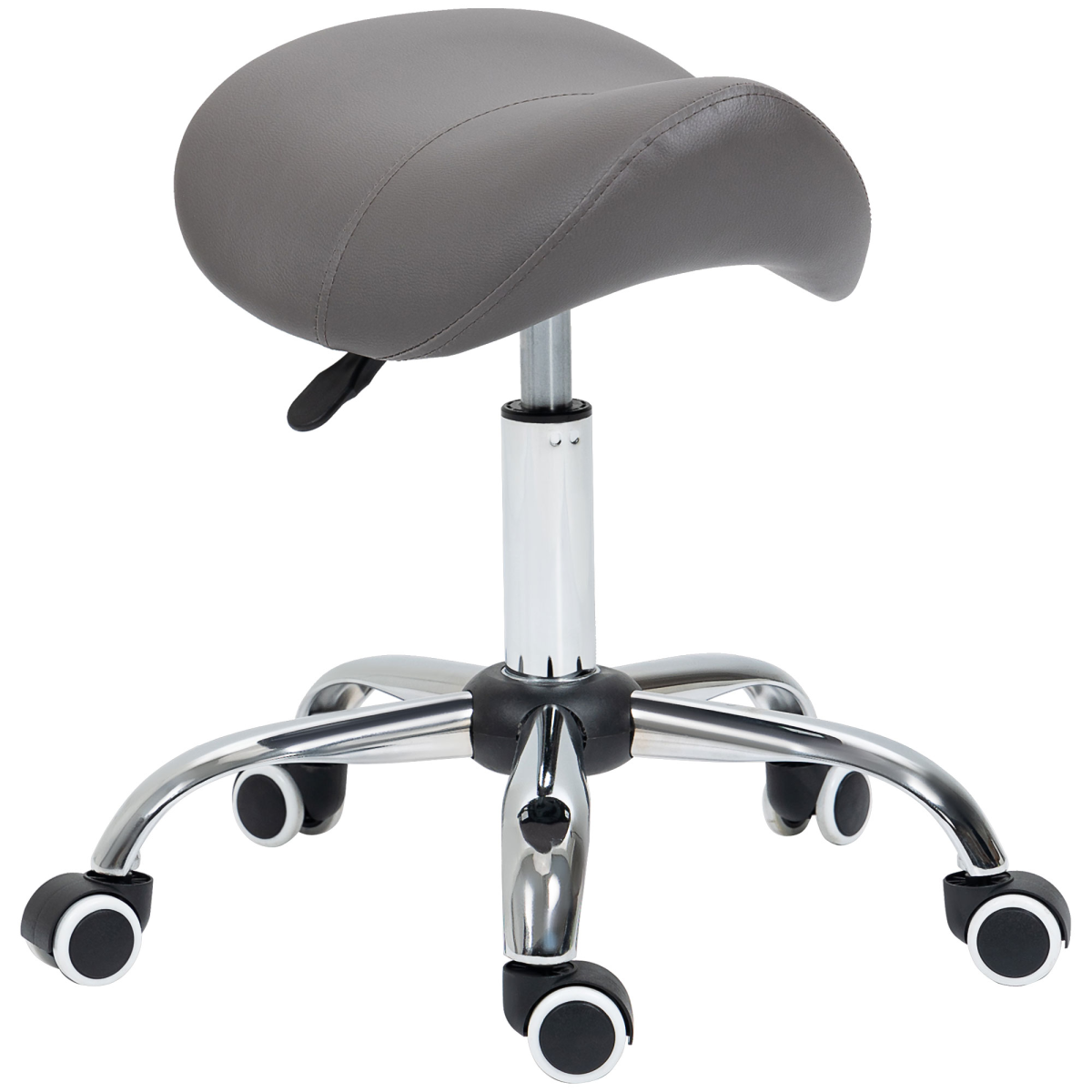 HOMCOM PU Leather Saddle Stool with Moulded Padded Seat Adjustable Height Grey
