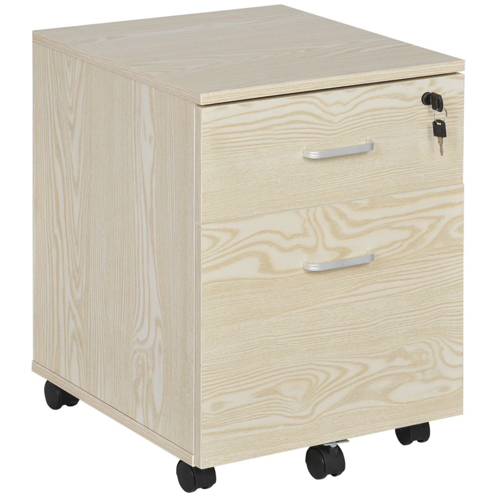 2-Drawer Locking Office Filing Cabinet 5 Wheels Rolling Storage Oak Vinsetto