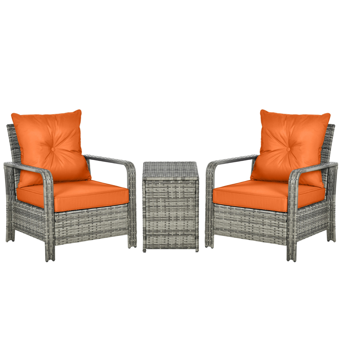 3 PCs PE Rattan Garden Sofa Set w/ 2 Chairs & Storage Table Orange