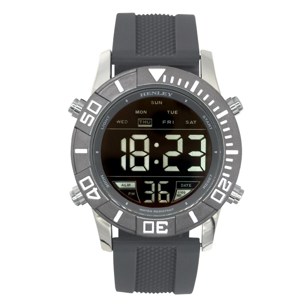 Henley Men's Digital Black Dial Rubber Strap Watch Grey HDG037.13