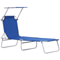 Reclining Chair Folding Lounger Seat & Sun Shade Awning Beach, Blue