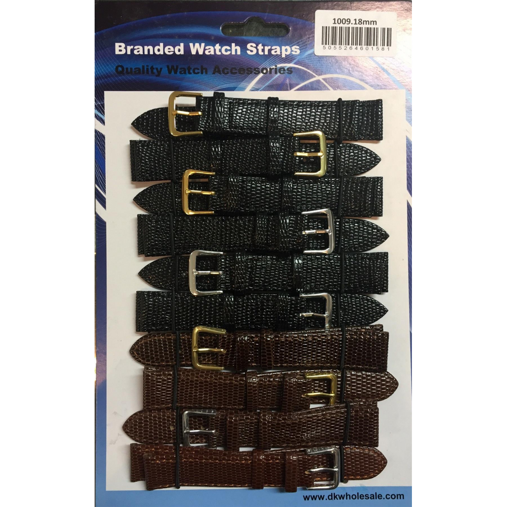Lizard Grain Leather Black and Brown Watch Straps Pk10 size 22mm 1009