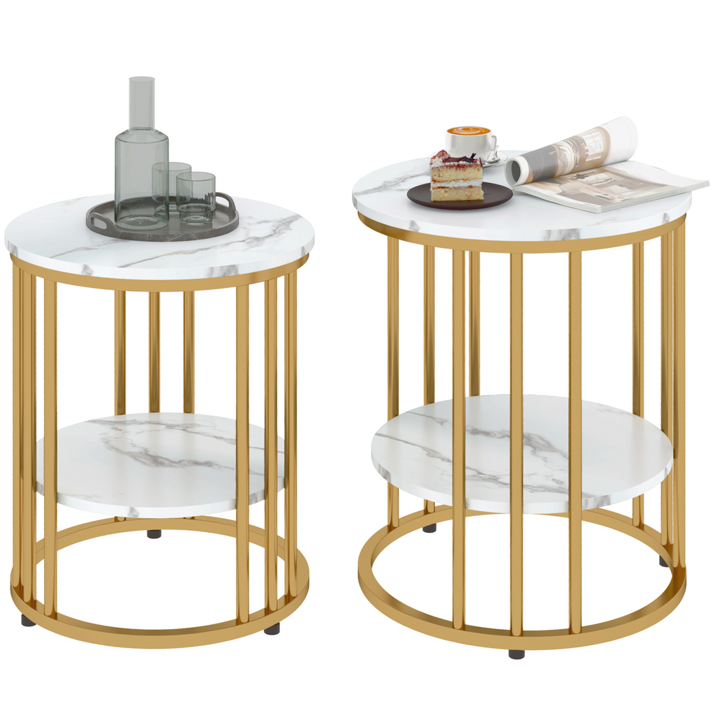 Elegant Marble-Effect Tables Set with Gold Tone Legs for Home & Office