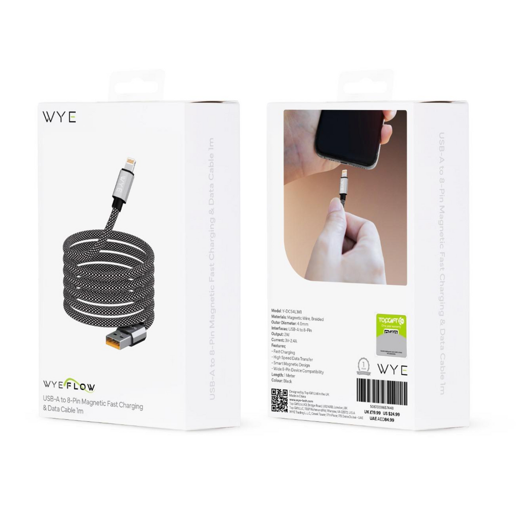 WYEFLOW USB to 8 Pin Magnetic 12W Fast Charging & Data Cable 1m