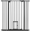 PawHut Extra Tall Dog Gate with Cat Door Auto Close for Stairs 74-101 cm Wide