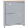HOMCOM 2 Drawer Shoe Cabinet Narrow Shoe Cupboard with Flip Doors, Grey