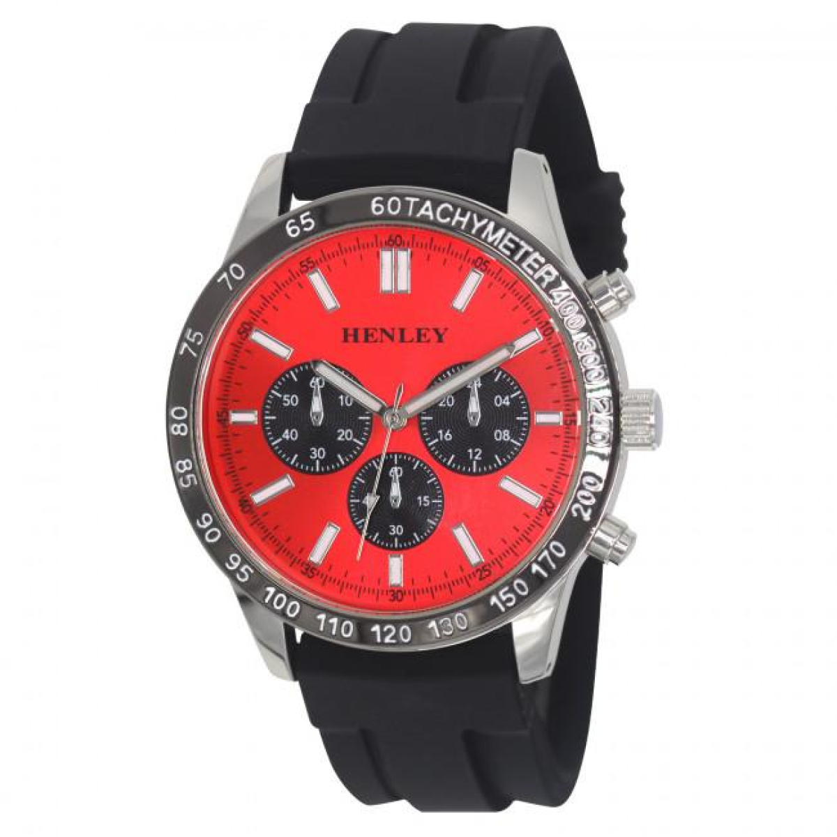 Henley Men's Polished Sports Silicone Watch Silver/Red H02223.10