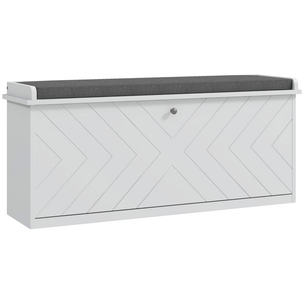 HOMCOM Shoe Bench with Flip Drawer, Cushion, 10 Pairs for Entryway White
