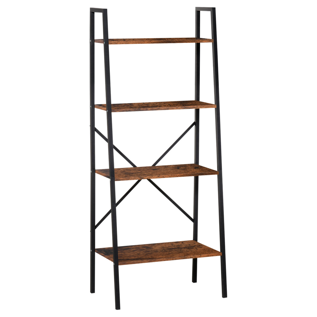 4-Tier Minimalistic Ladder Shelf Unit Steel Frame Home Display Storage