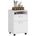 HOMCOM 60cm Storage Cabinet w/ Drawer Open Shelf Metal Handles 4 Wheels White