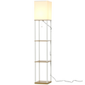 HOMCOM Modern Floor Lamp with Shelves and Fabric Lampshade for Living Room