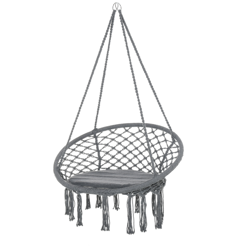 Cotton-Polyester Blend Macrame Hanging Chair Swing Hammock & Backrest, Grey