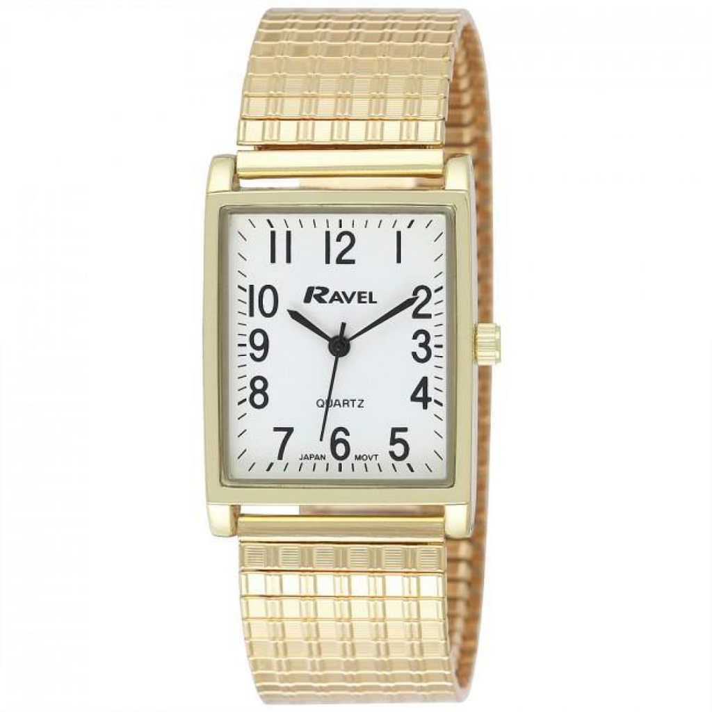 Ravel Men's Basic Classic Rectangular Gold Expander Bracelet Watch R0220.01.1