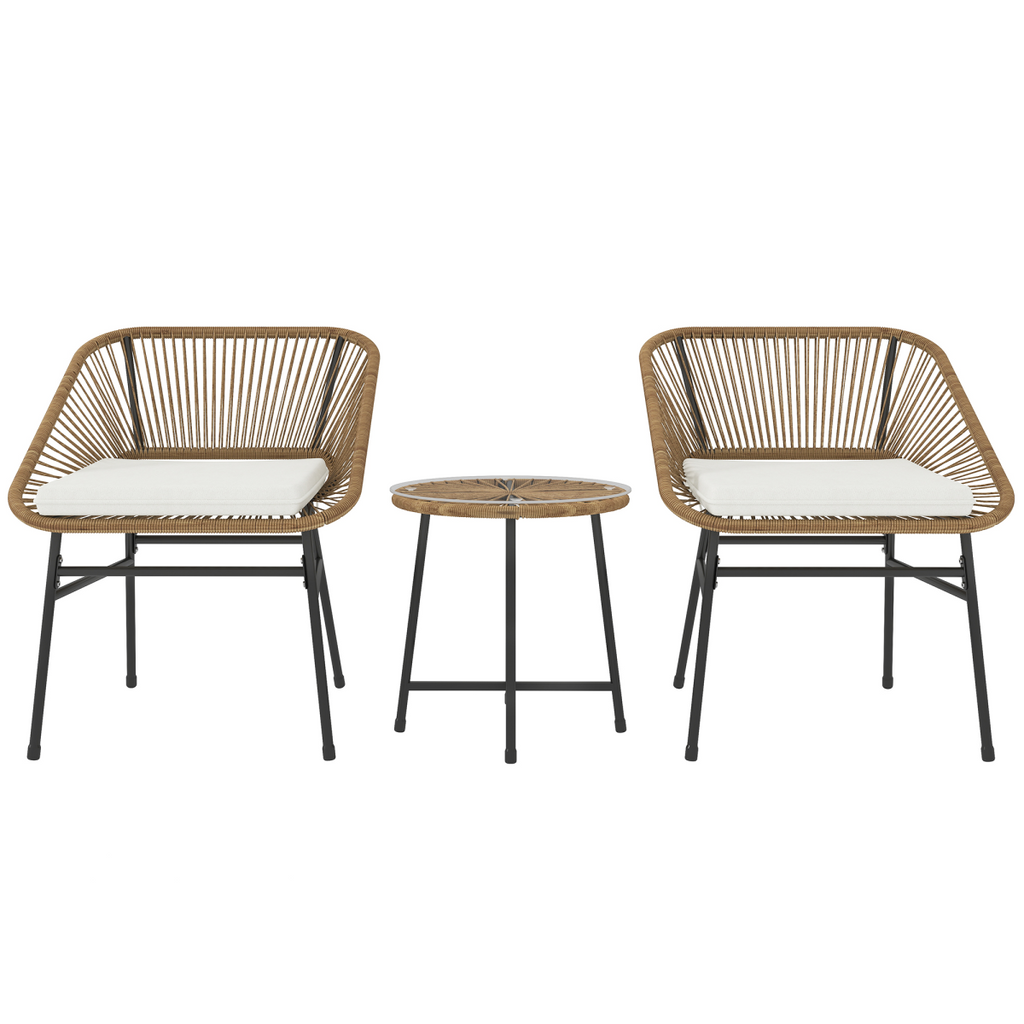 Outsunny Rattan Bistro Set, Small Balcony Furniture with Cushion, Light Grey