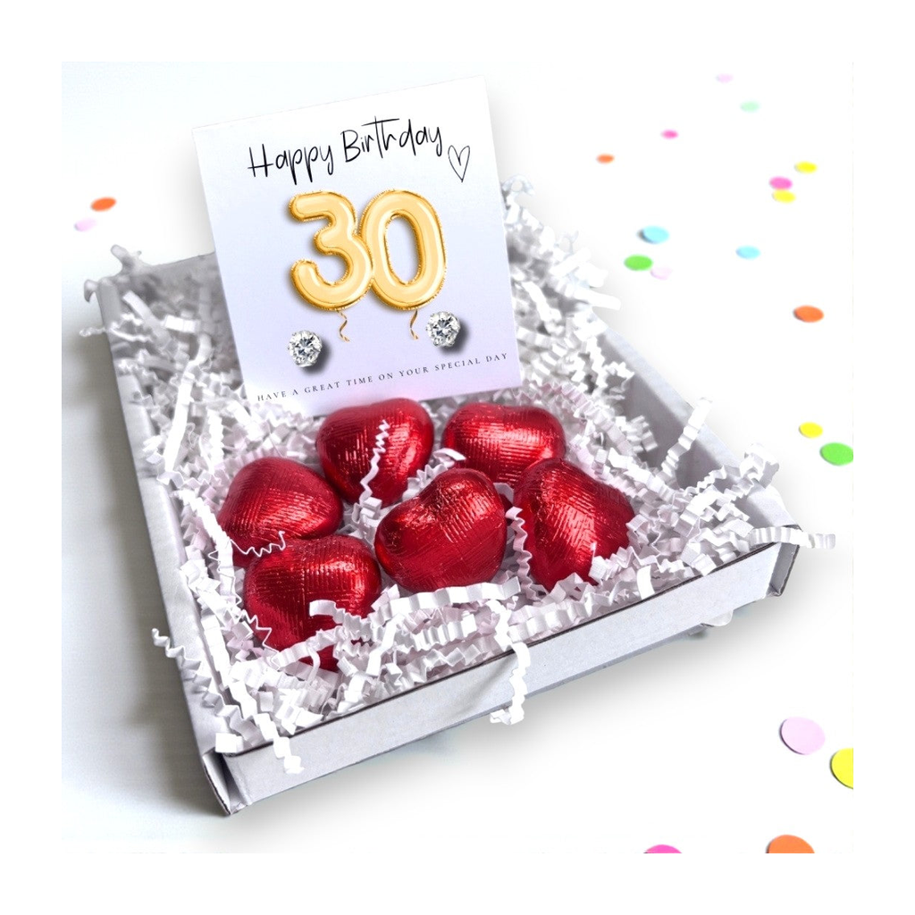 30th Birthday Cubic Zirconia Stud Earrings & Gold Balloons Mini Gift Hamper