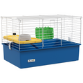 PawHut Small Animal Cage, Rabbit Guinea Pig Hutch, Pet Playhouse, Blue