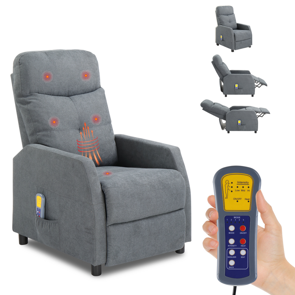 Fabric With 6-Point Massage Heating Function Recliner Light Gray