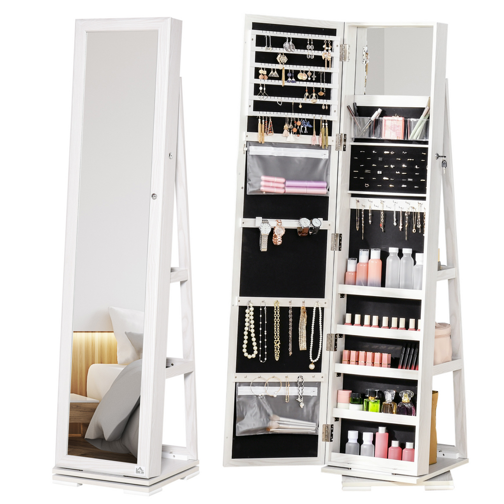 Jewelry Cabinet Full Length Mirror 360??? Swivel Lockable Organizer