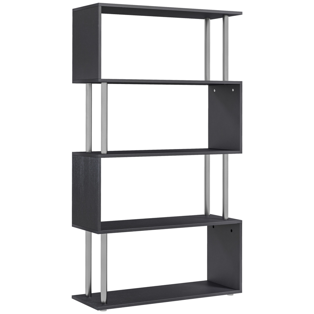 Wooden S Shape Storage Unit Bookshelf Lounge Display Room Divider-Black