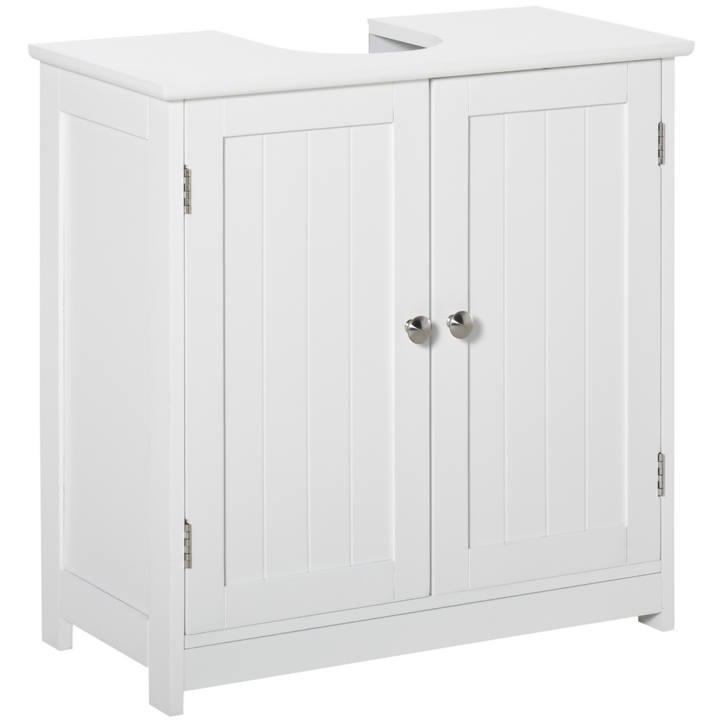 kleankin 60x60cm Under-Sink Storage Cabinet  Adjustable Shelf Drain Hole White