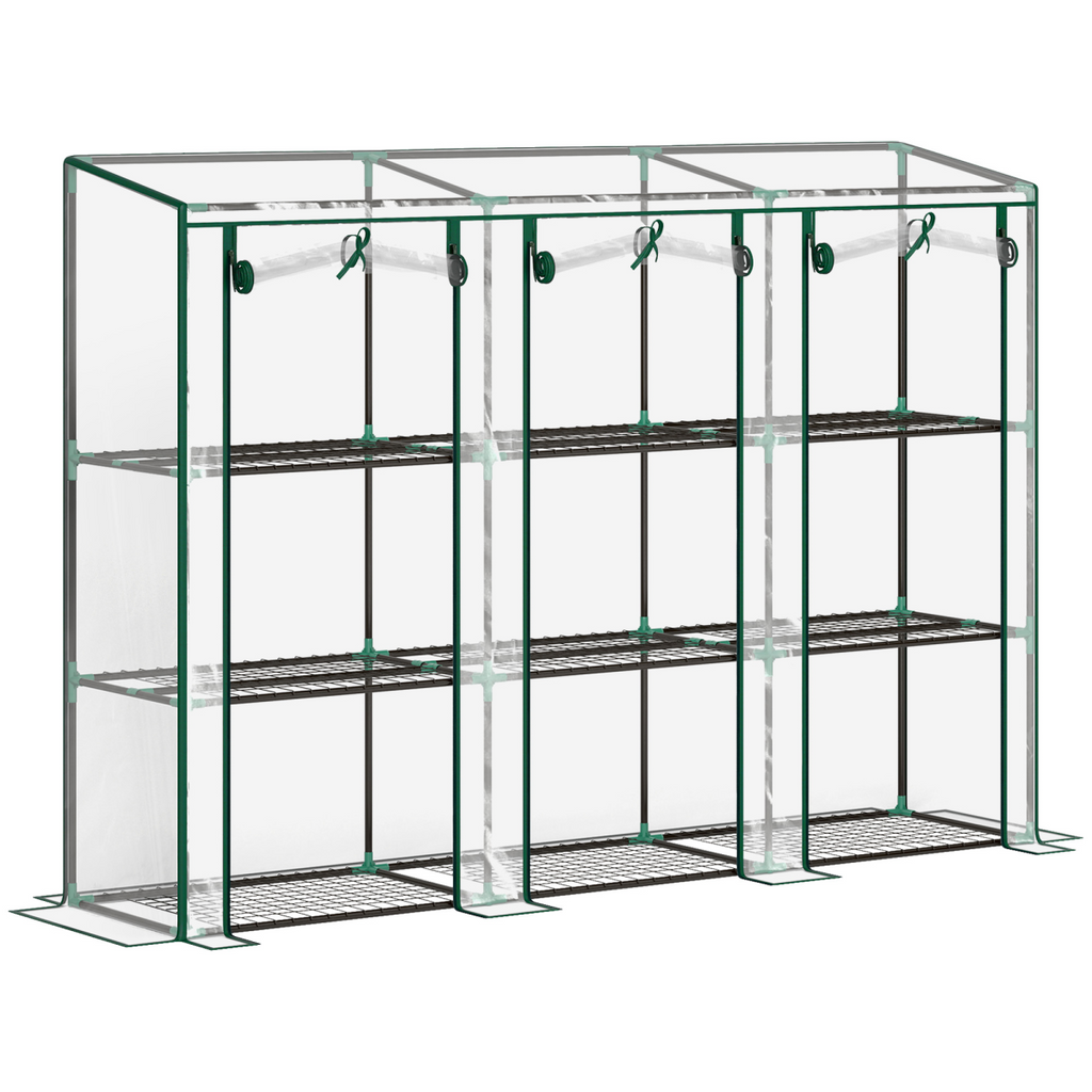 Outsunny 3 Tier Lean-to Mini Greenhouse with Plastic Cover, Clear