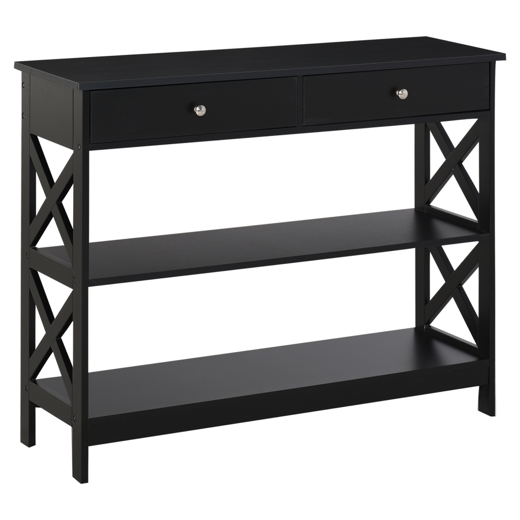 Console Table Side Desk Shelves Drawers Open Top Hallway Black