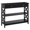 Console Table Side Desk Shelves Drawers Open Top Hallway Black