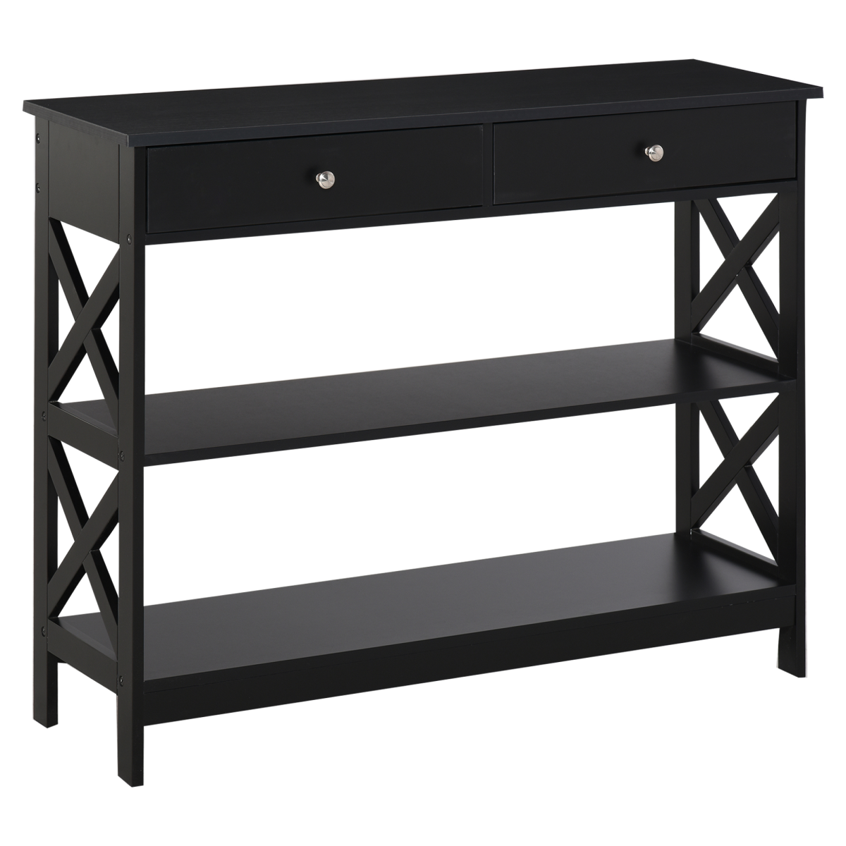 Console Table Side Desk Shelves Drawers Open Top Hallway Black
