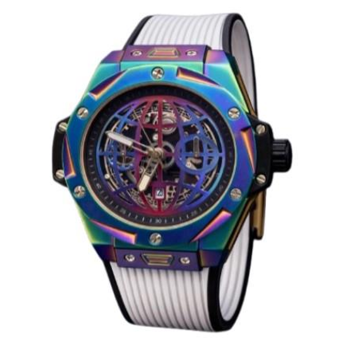 New Rainbow Watch Men's Dated Dial Analogue White Rubber Strap Watch NY London