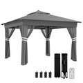Outsunny 3x3(m) Pop Up Gazebo w/ Solar-Powered LED Lights Curtain Netting Grey