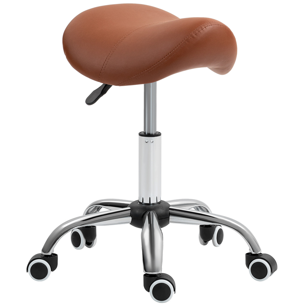 HOMCOM PU Leather Saddle Stool with Moulded Padded Seat Adjustable Height Brown