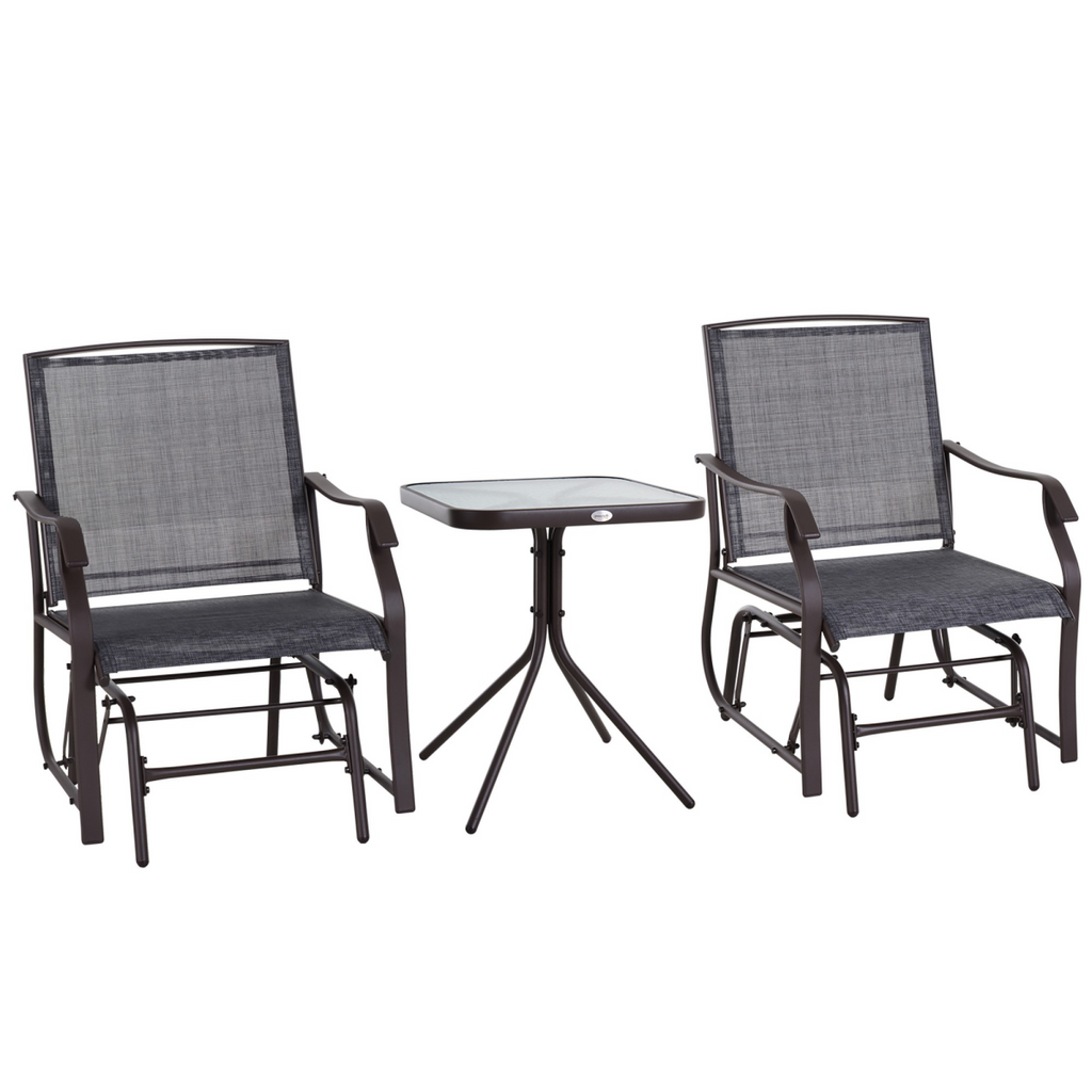 Steel Frame Set-of-2 Glider Rocking Chair w/ Table Set Grey