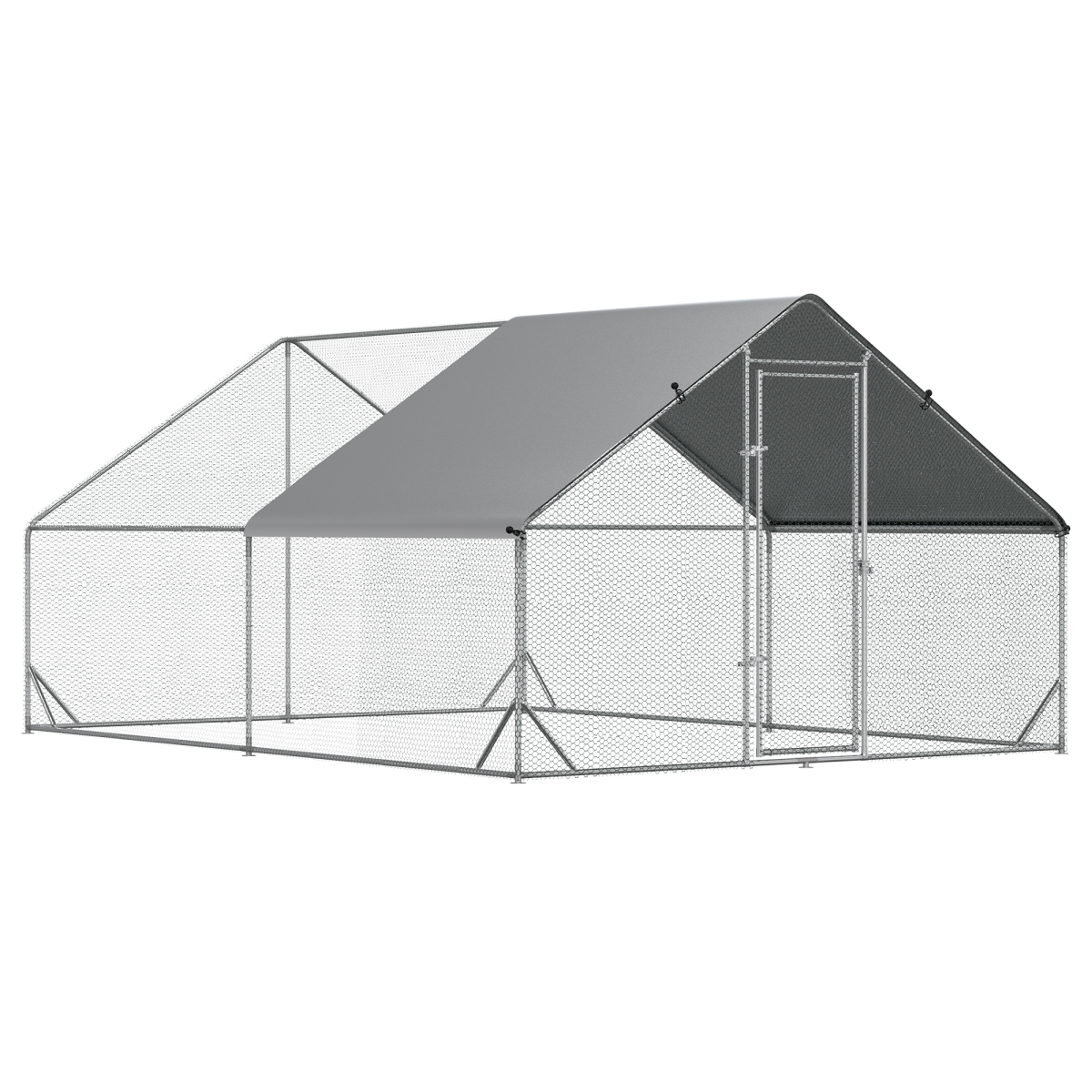 Walk In Chicken Run Large Galvanized Chicken Coop w/ Cover 3 x 4 x 2m Pawhut