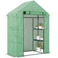 WalkIn Greenhouse 2 Tier Shelf, Roll-Up Door, PE Cover, 141x72x191cm, Green