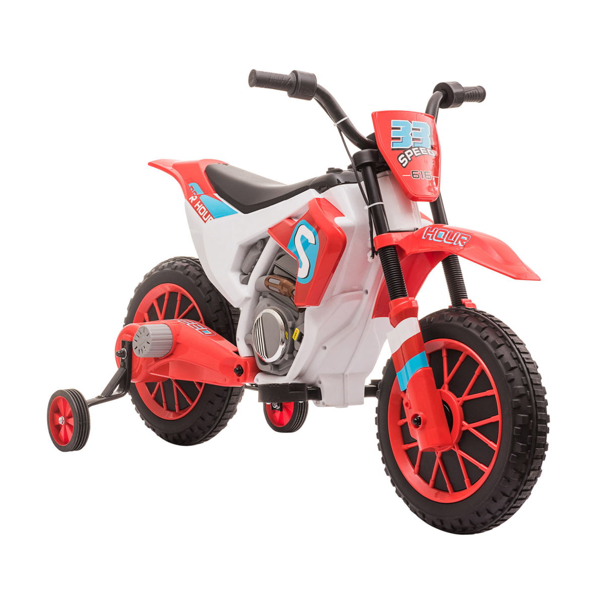 Kids Motorbike Electric Ride-On Toy with Training Wheels, for 3-5 Years - Red