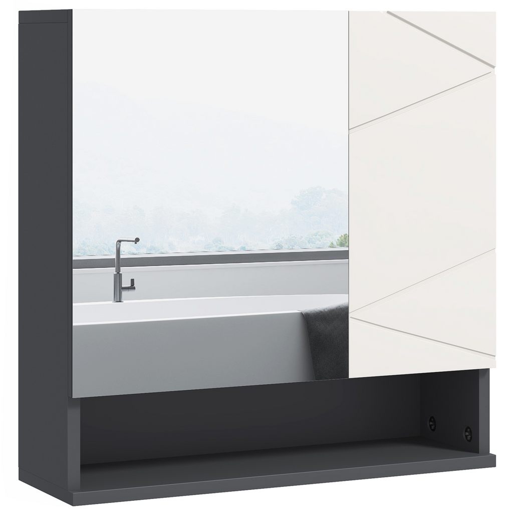 kleankin Wall Mounted Bathroom Storage Cupboard W/ Mirror and Shelf, Light Grey