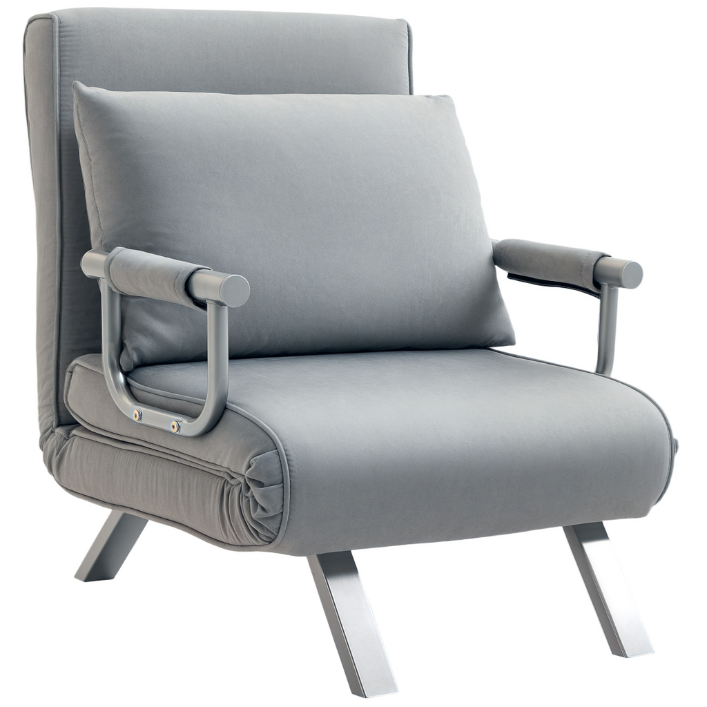 Sofa Bed Foldable Portable Armchair Sleeper Lounge  Pillow Light Grey