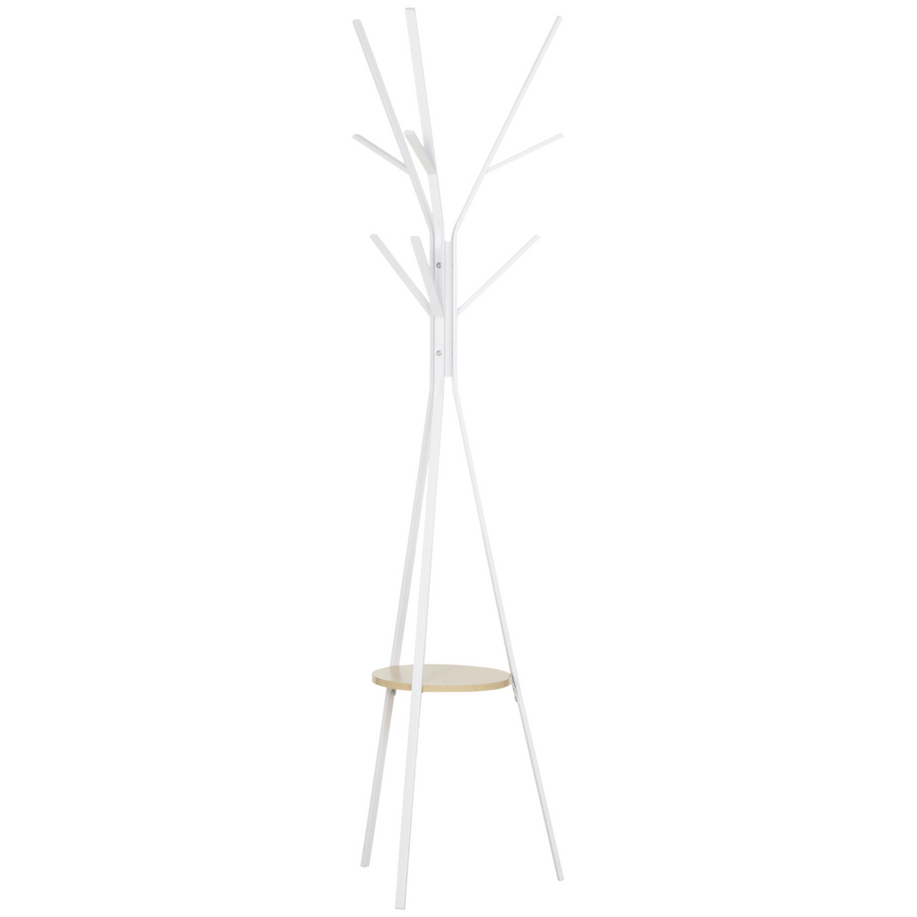 180cm Coat Rack Metal Clothes and Scarves Hat Hanger Hall Tree 9 Hooks-White