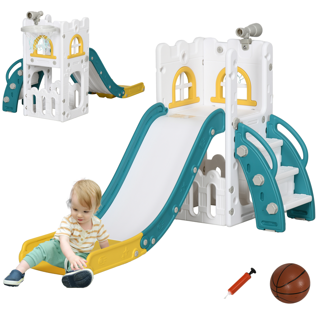 AIYAPLAY 4 in 1 Kids Slide for Indoor Use, for Toddler 1-3 Years Old, Yellow