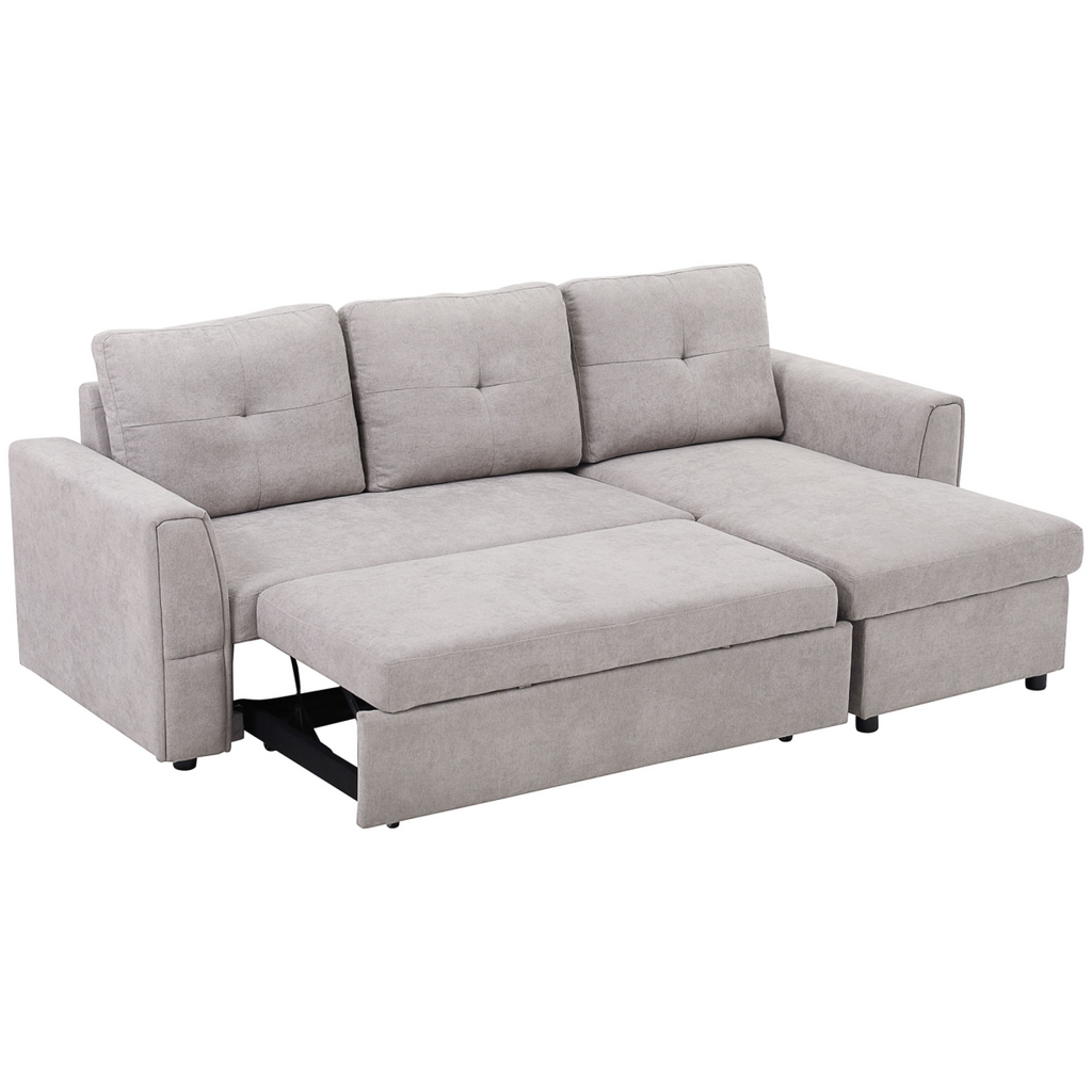 HOMCOM Linen-Look L-Shaped Sofa Bed w/ Storage Bed Sleeper Flat Studio Grey