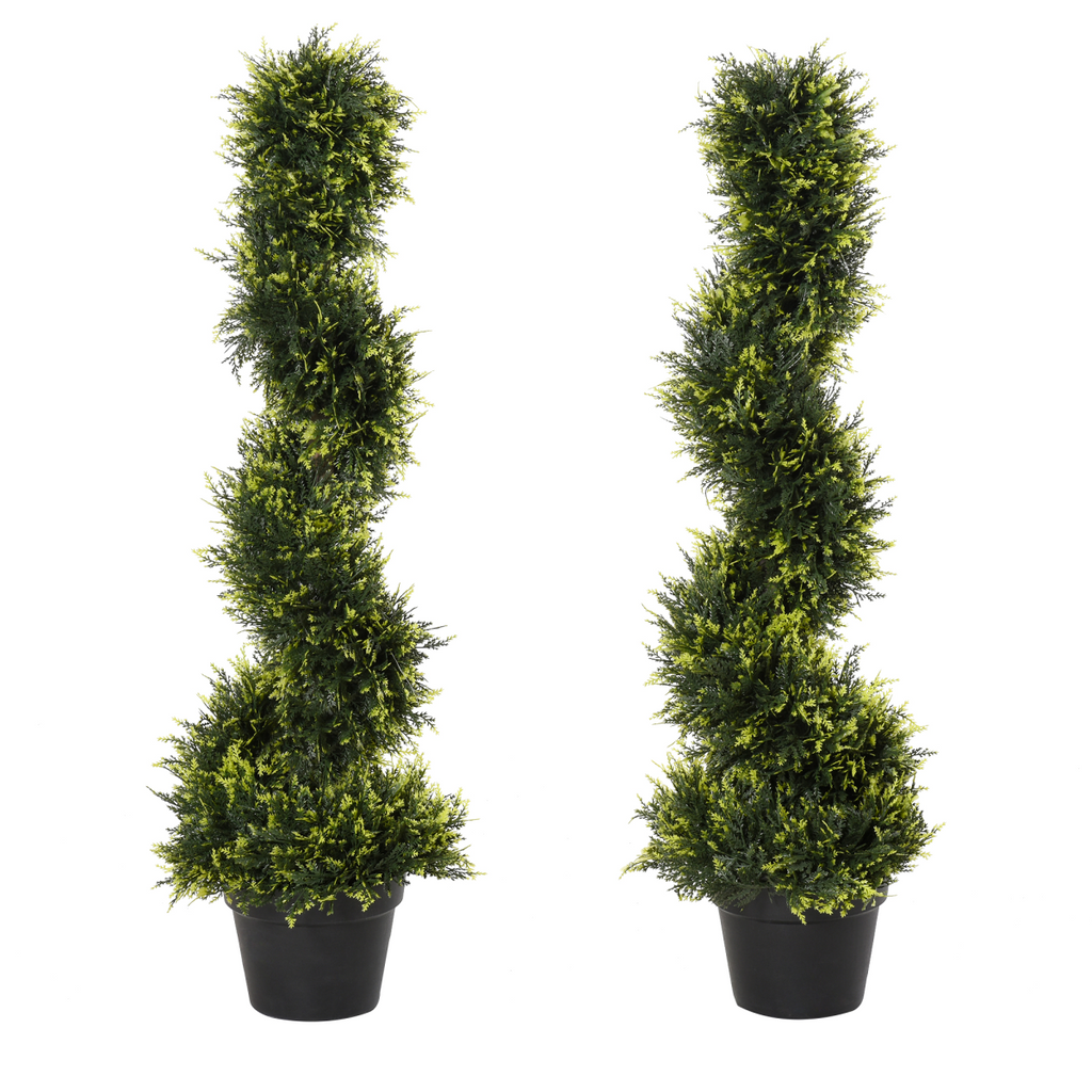 Set Of 2 90cm Artificial Spiral Topiary Trees & Pot Fake Greenery Plant
